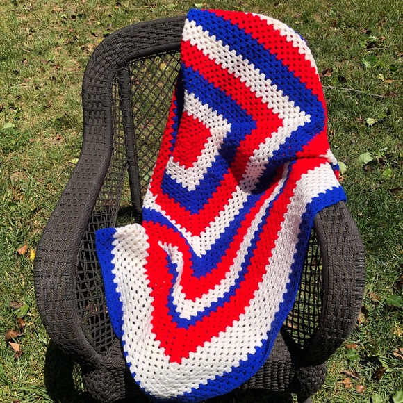 Handmade Crochet Afghan Throw Red, White, Blue Americana  62”x62” - Picture 2 of 2